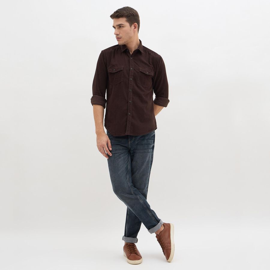 Men's 100% Cotton Casual Shirt, Brown, large