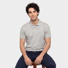 Men's Grey Cotton Polo Neck Abstract Printed T-Shirt, हल्का ग्रे, small