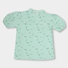 Girls' Mint Green Button-Up Puff Sleeve Blouse, Light Green, small image number null