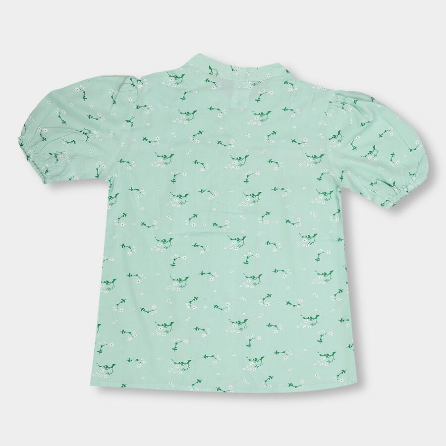 Girls' Mint Green Button-Up Puff Sleeve Blouse, Light Green, large image number null