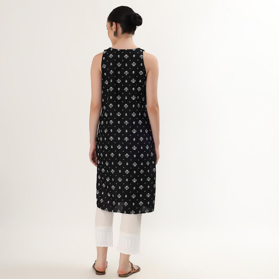 Women's Black Tie-Up Neck Printed Kurta, Black, large image number null