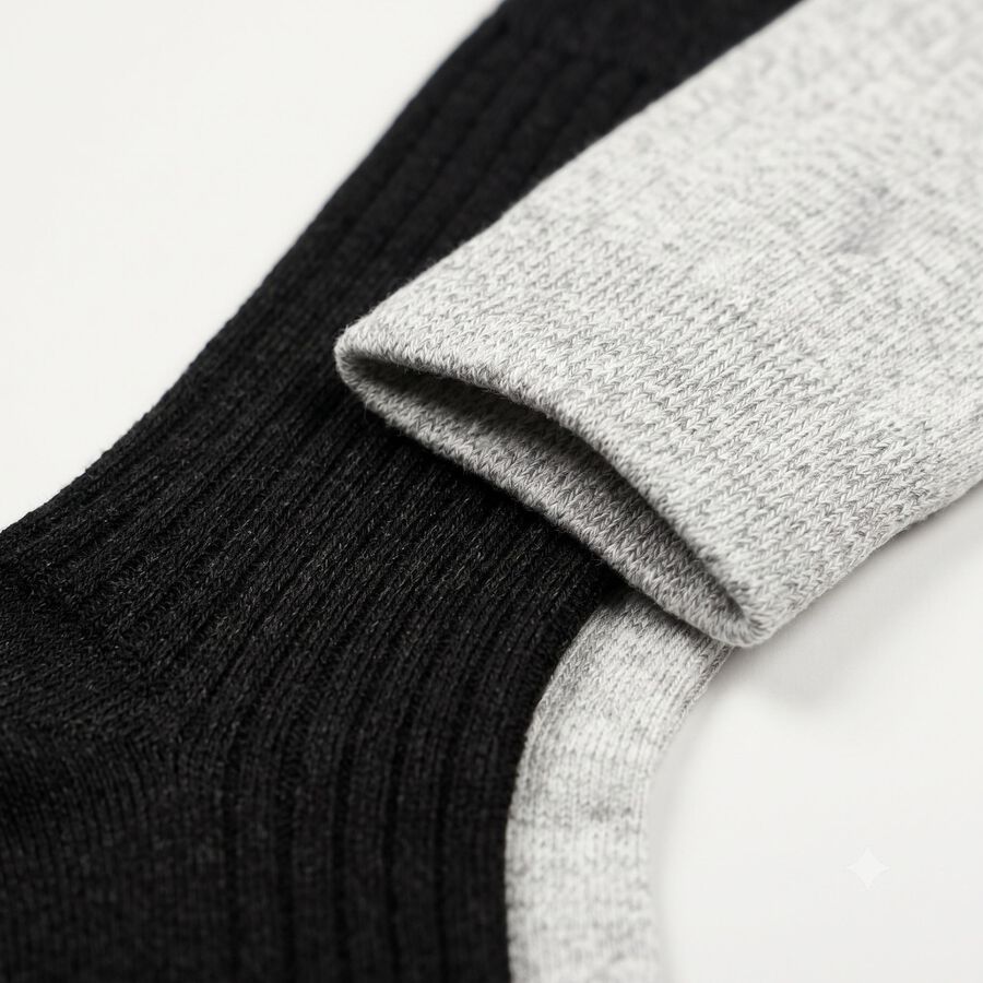 Men's Crew Length Ribbed Pack of 2 Socks ( Grey, Black ), Black, large