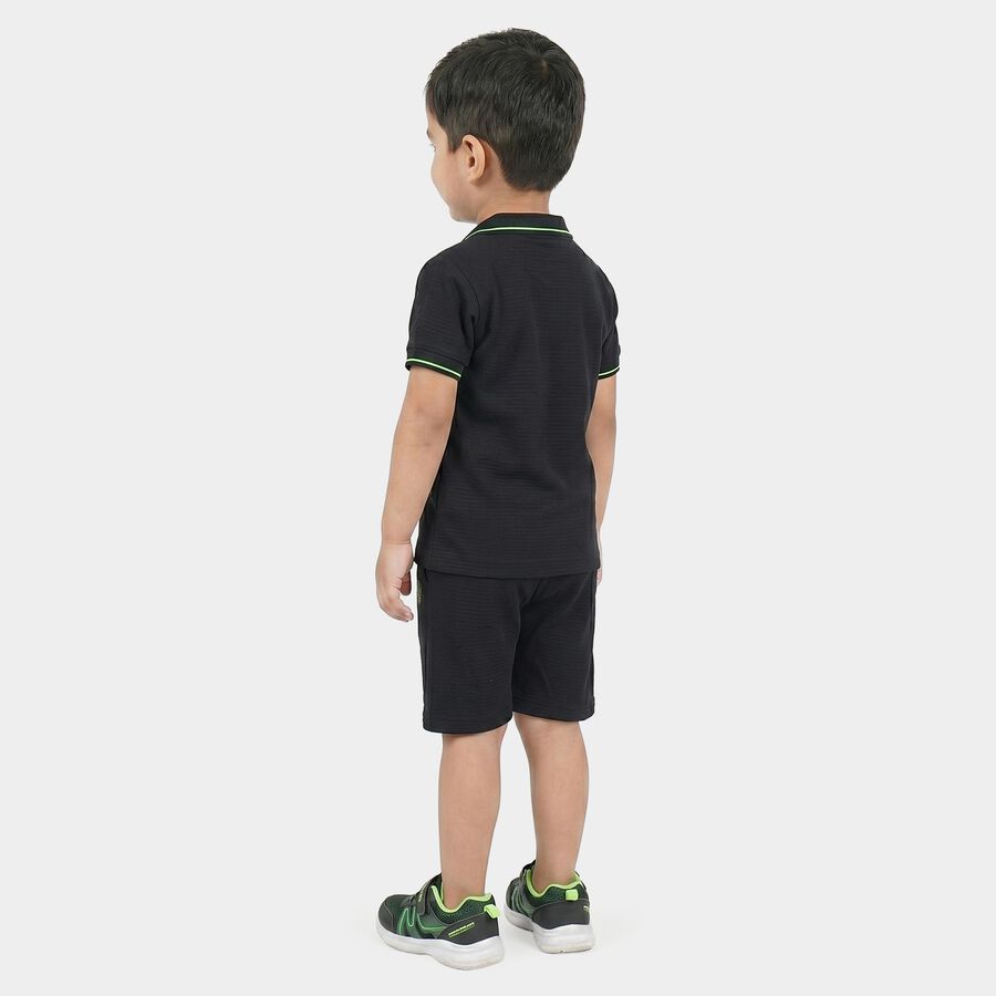 Boys Navy Blue Polo Neck Printed Baba Suit, Navy Blue, large