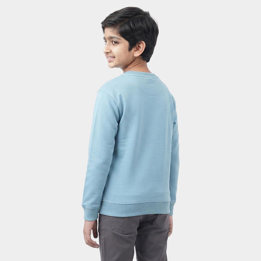 Boys' Light Blue Crew Neck Graphic Print Sweatshirt, हल्का नीला, large