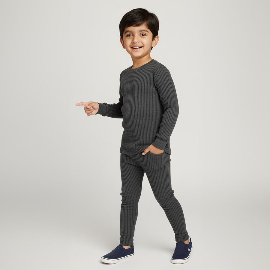 Boys Charcoal Grey Round Neck Thermal, चारकोल, large image number null