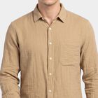 Men's Beige Cotton Casual Shirt, गहरा पीला, small