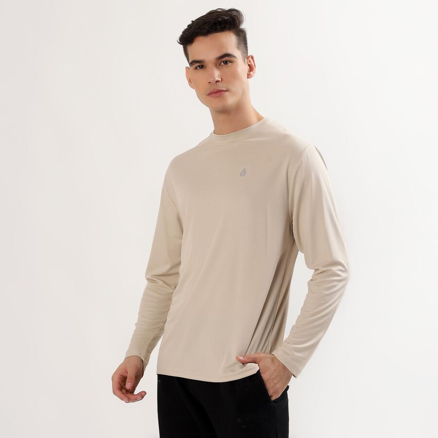 Men's Light Beige Crew Neck Casual T-Shirt, Beige, large image number null