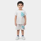 Boys Melange Light Grey Crew Neck Graphic Print Baba Suit, Melange Light Grey, small