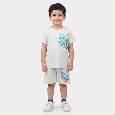 Boys Melange Light Grey Crew Neck Graphic Print Baba Suit