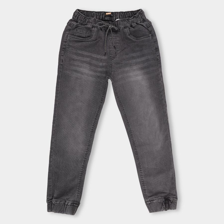 Boys' Charcoal Grey Jogger Fit Elastic Waist Jeans, Light Grey, large image number null