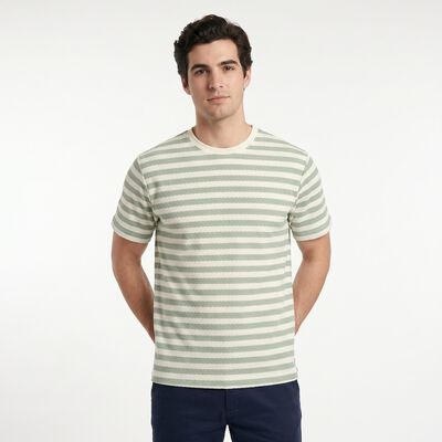 Men's Green Round Neck Striped Regular T-Shirt