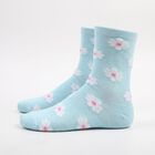 Women's Light Blue Regular Fit Floral Crew Socks, Mid Blue, small