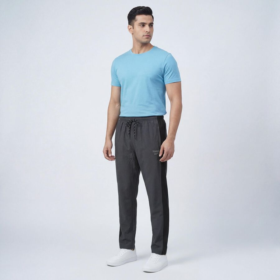Men's Grey Slim Fit Zip Pocket Track Pants, Dark Grey, large