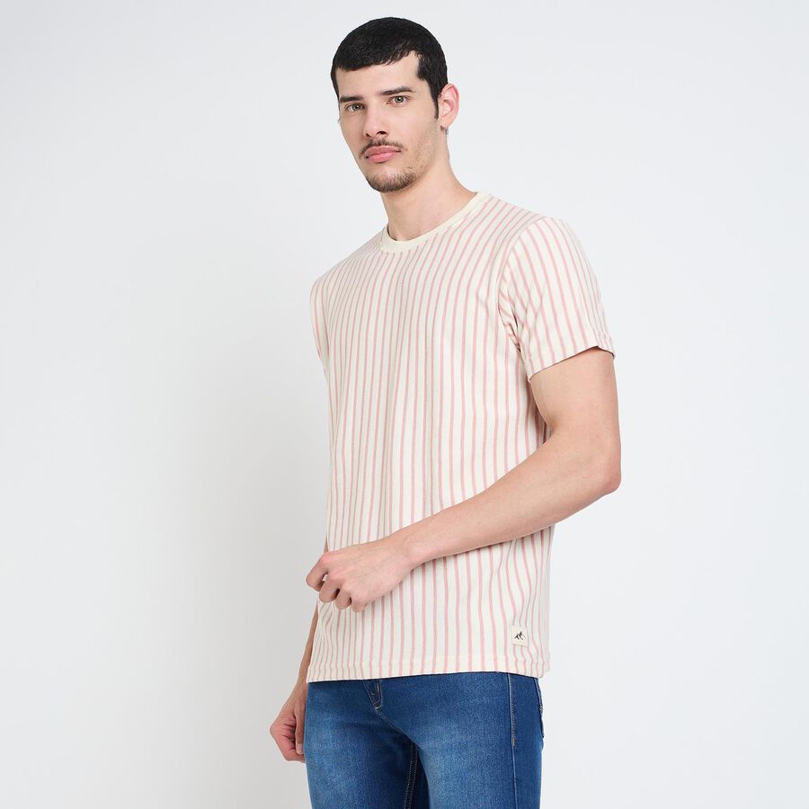 Men's Round Neck Half Sleeves T-Shirt, Light Pink, large