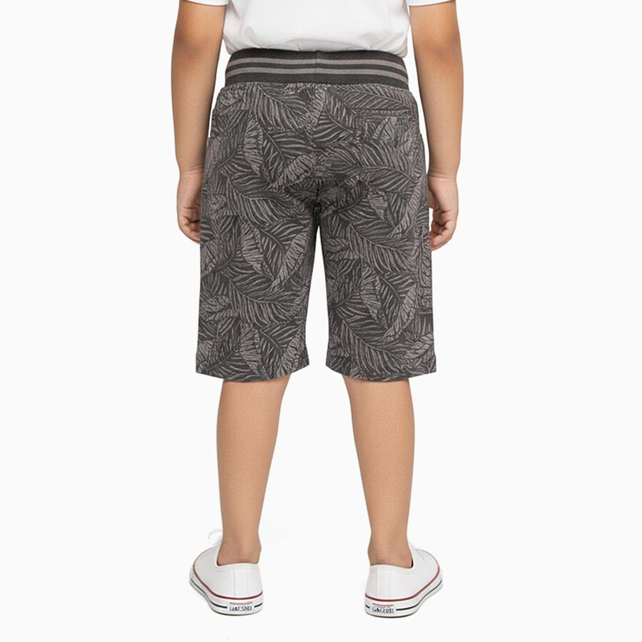 Boys' Muted Charcoal Grey Tropical Print Cotton Jamaican Shorts, गहरा ग्रे, large image number null
