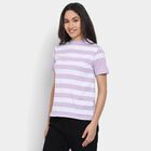 Ladies'  Stripes Round Neck T-Shirt, Lilac, small image number null