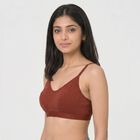 Women's Brown Cotton Blend V-Neck Bralette Bra, Brown, small