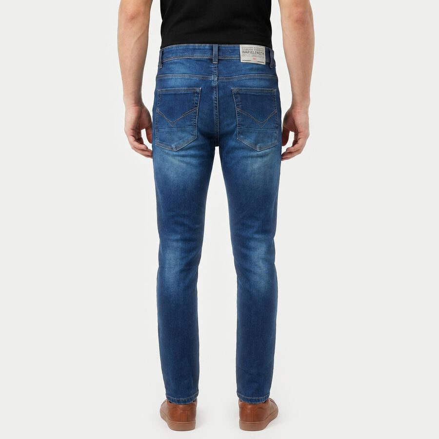 Men's Blue Slim Fit Washed Jeans, Dark Blue, large