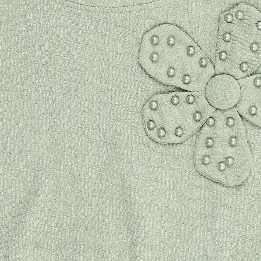 Girls Light Sage Green Round Neck Casual T-Shirt, Light Green, large image number null