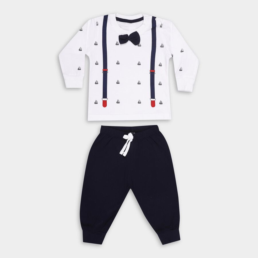 Infants' Navy Cotton Round Neck Solid Baba Suit, Navy Blue, large image number null