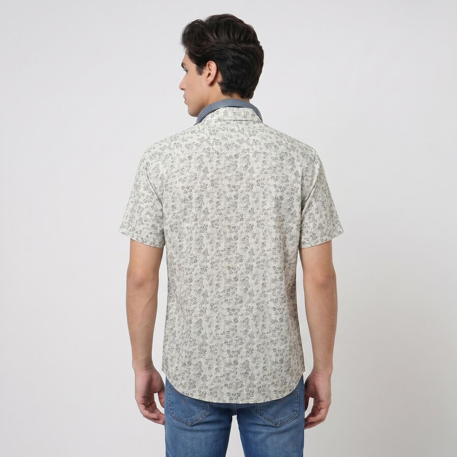 Men's Charcoal Cotton Floral Regular Fit Casual Shirt, चारकोल, large