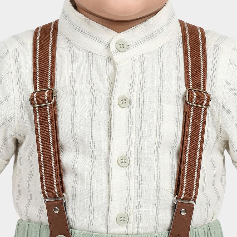 Infants' Mint Green Mandarin Collar Striped Suspender Baba Suit, Light Green, large