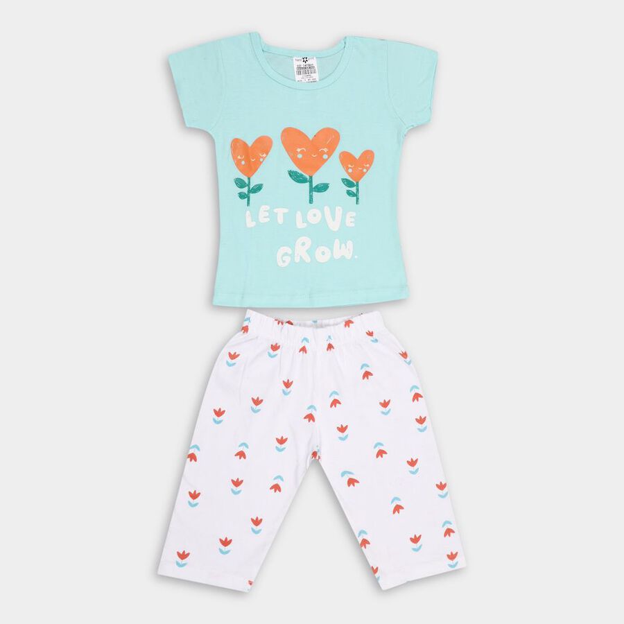 Girls' Cotton Capri Set, Aqua, large image number null