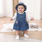Infants' Blue Fit and Flare Embroidered Frock, गहरा नीला, small