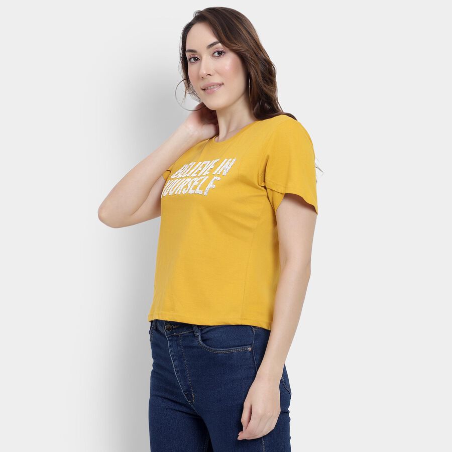 Ladies' 100% Cotton Round Neck T-Shirt, मस्टर्ड, large