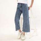 Women's Stonewashed Blue Wide Leg High Rise Jeans, Mid Blue, small