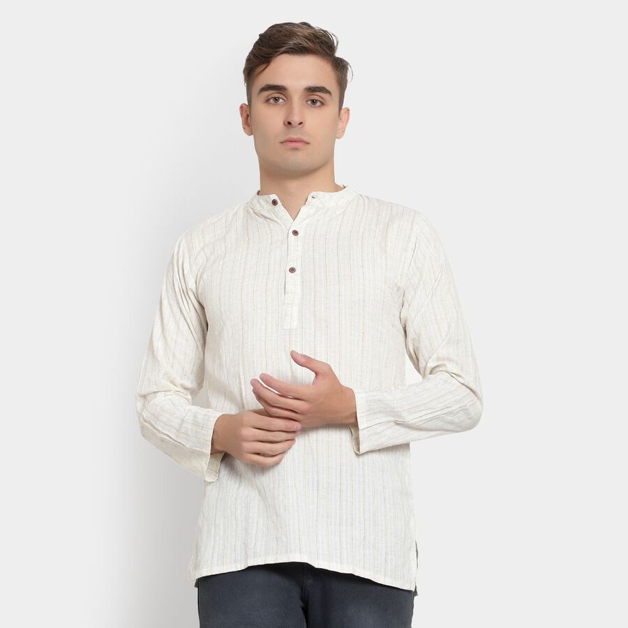 Printed Mandarin Collar Kurta, Off White, large image number null