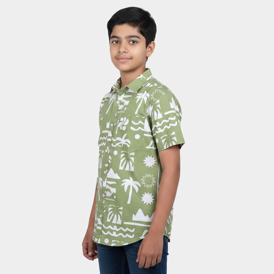 Boys Olive Green Cotton Regular Fit Casual Shirt, ओलिव, large