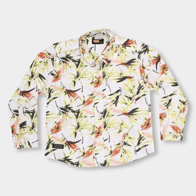 Boys Bright Tropical White Button Down Casual Shirt