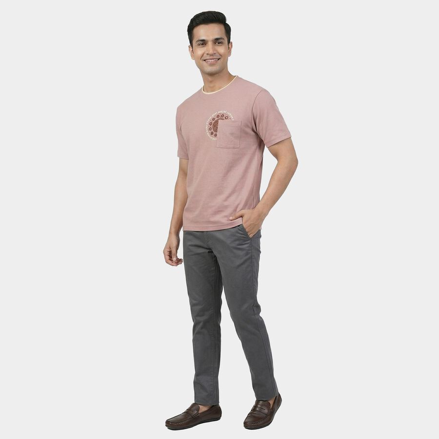 Men's Pink Round Neck Casual T-Shirt, हल्का गुलाबी, large