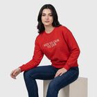 Women Red Crew Neck Graphic Print Sweatshirt, लाल, small