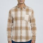 Men's Beige Cotton Button-Down Casual Shirt, Beige, small
