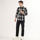 Men's Black and White Cotton Spread Collar Casual Shirt, Black, small