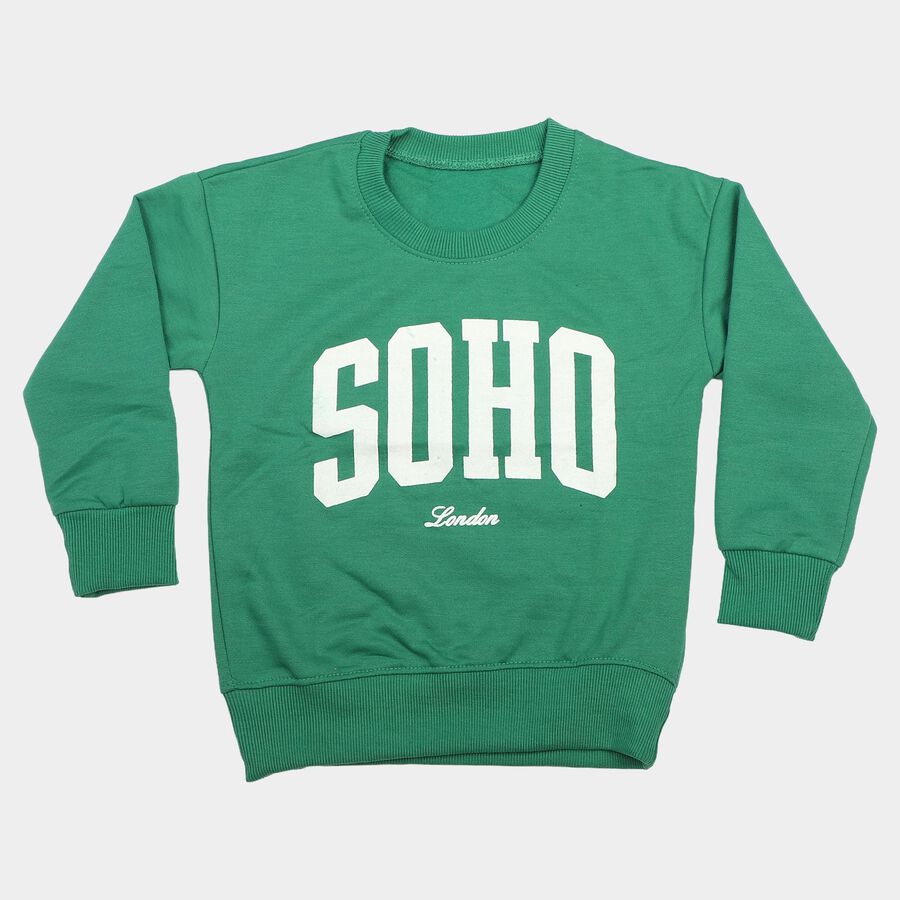 Boys' Green Crew Neck Pullover Sweatshirt, गहरा हरा, large