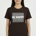 Women's Brown Round Neck Casual T-Shirt, Brown, small