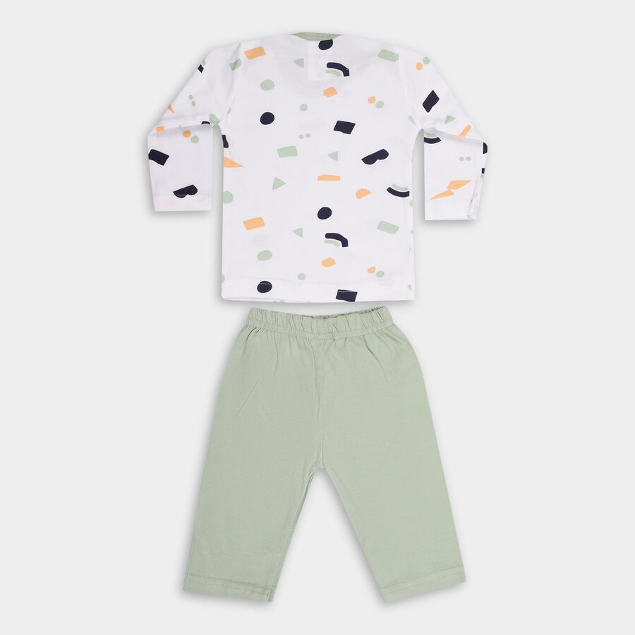 Infants' Light Green Cotton Boat Neck Printed Baba Suit, हल्का हरा, large image number null