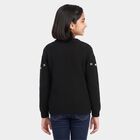 Girls Black Crew Neck Embroidered Pullover, काला, small