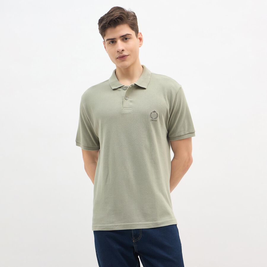 Men's Light Sage Green Polo Collar Casual T-Shirt, हल्का हरा, large