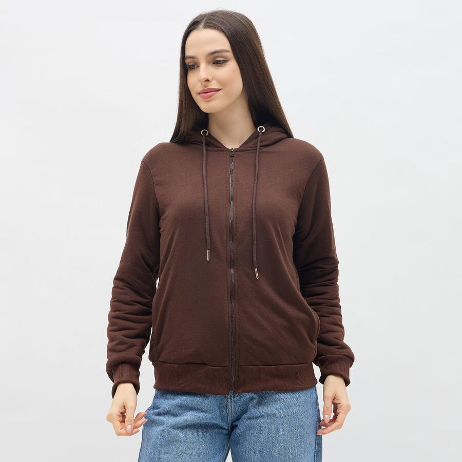 Women's Dark Chocolate Hooded Casual Sweatshirt, Brown, large image number null
