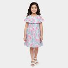 Girls' Light Blue Floral Off-Shoulder Cotton Frock, Light Blue, small