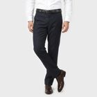 Men's Navy Blue Slim Fit Flat-Front Formal Trousers, Navy Blue, small