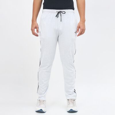 Men's Ash Grey Regular Fit Side-Striped Track Pants