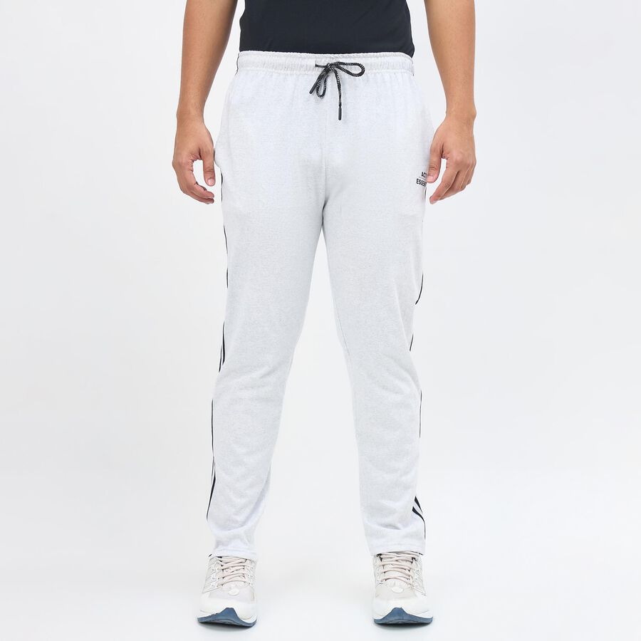 Men's Ash Grey Regular Fit Side-Striped Track Pants, एक्रू मिश्रित, large