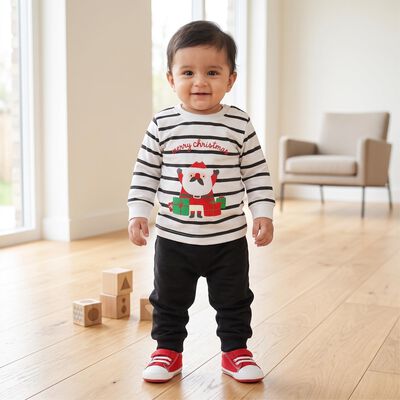 Infants' Charcoal 100% Cotton Round Neck Graphic Print Baba Suit