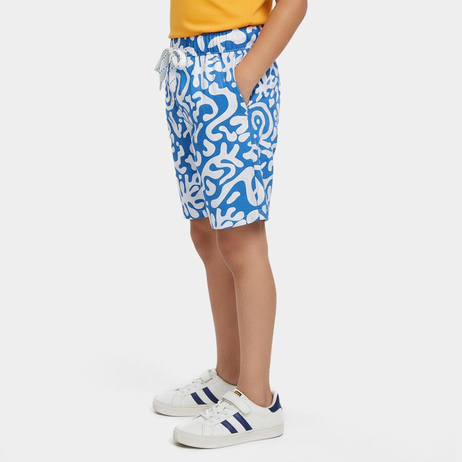 Boys' Blue Cotton Regular Fit Bermuda Shorts, Mid Blue, large