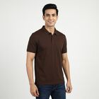 Men's Brown Cotton Polo Neck Preppy T-Shirt, Brown, small